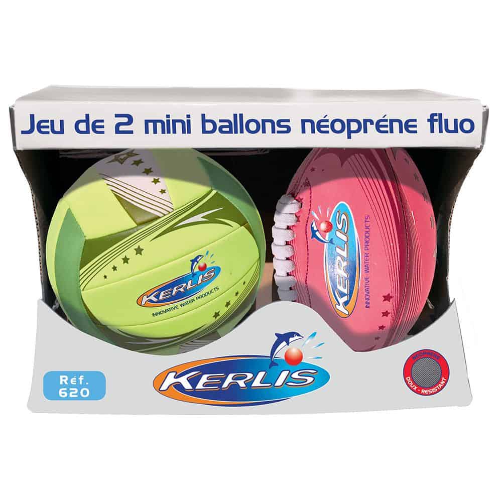 Speelbal mini neopreen fluo duo ovaal roze en rond geel - Kerlis